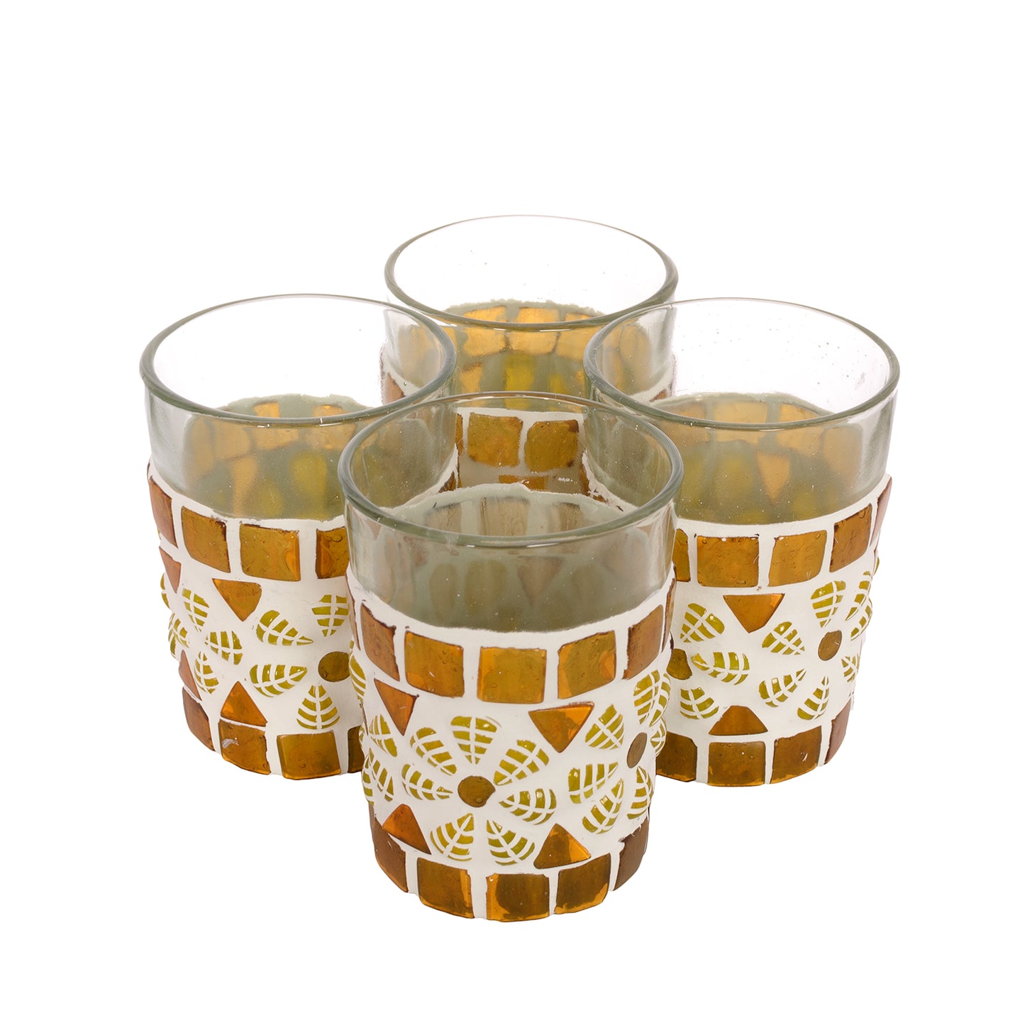 MOSAIC TEA GLASS SET OF 4 : AMBER YELLOW