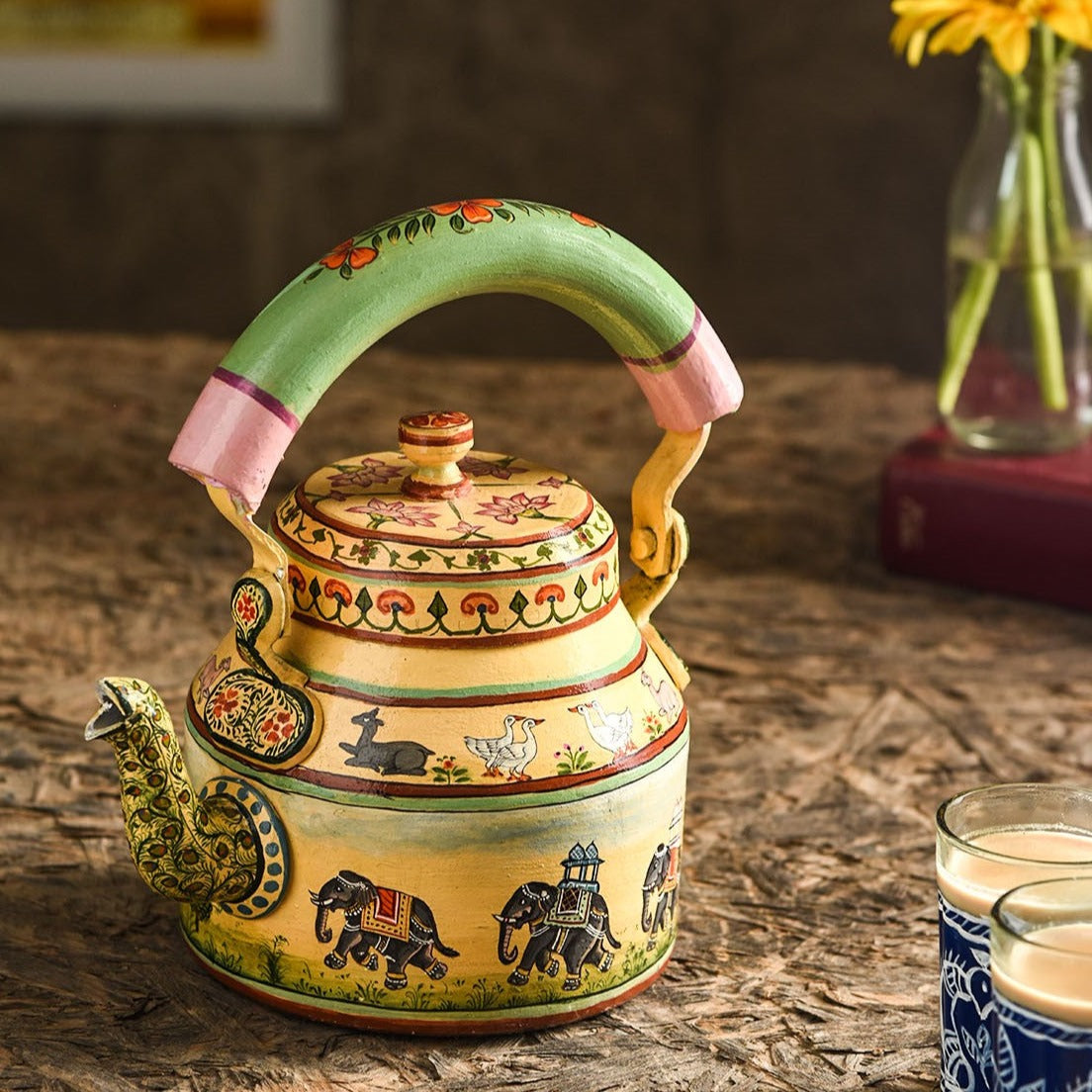 Hand Painted Kettle : Elepant Safari