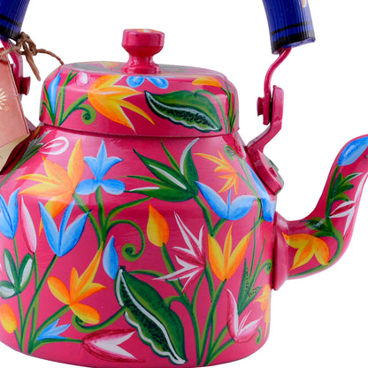 Hand Painted Tea Kettle : Floral Pink