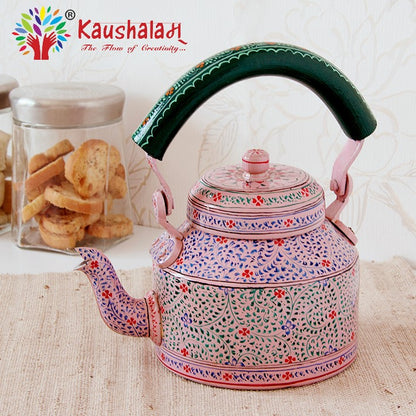 Kaushalam Hand painted tea kettle : Pink City, Festive Gift, Gift for Her, Christmas morning tea pot