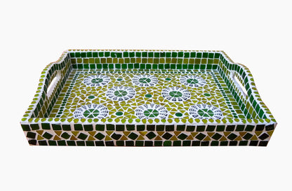 Kaushalam Mosaic art serving tray: Green