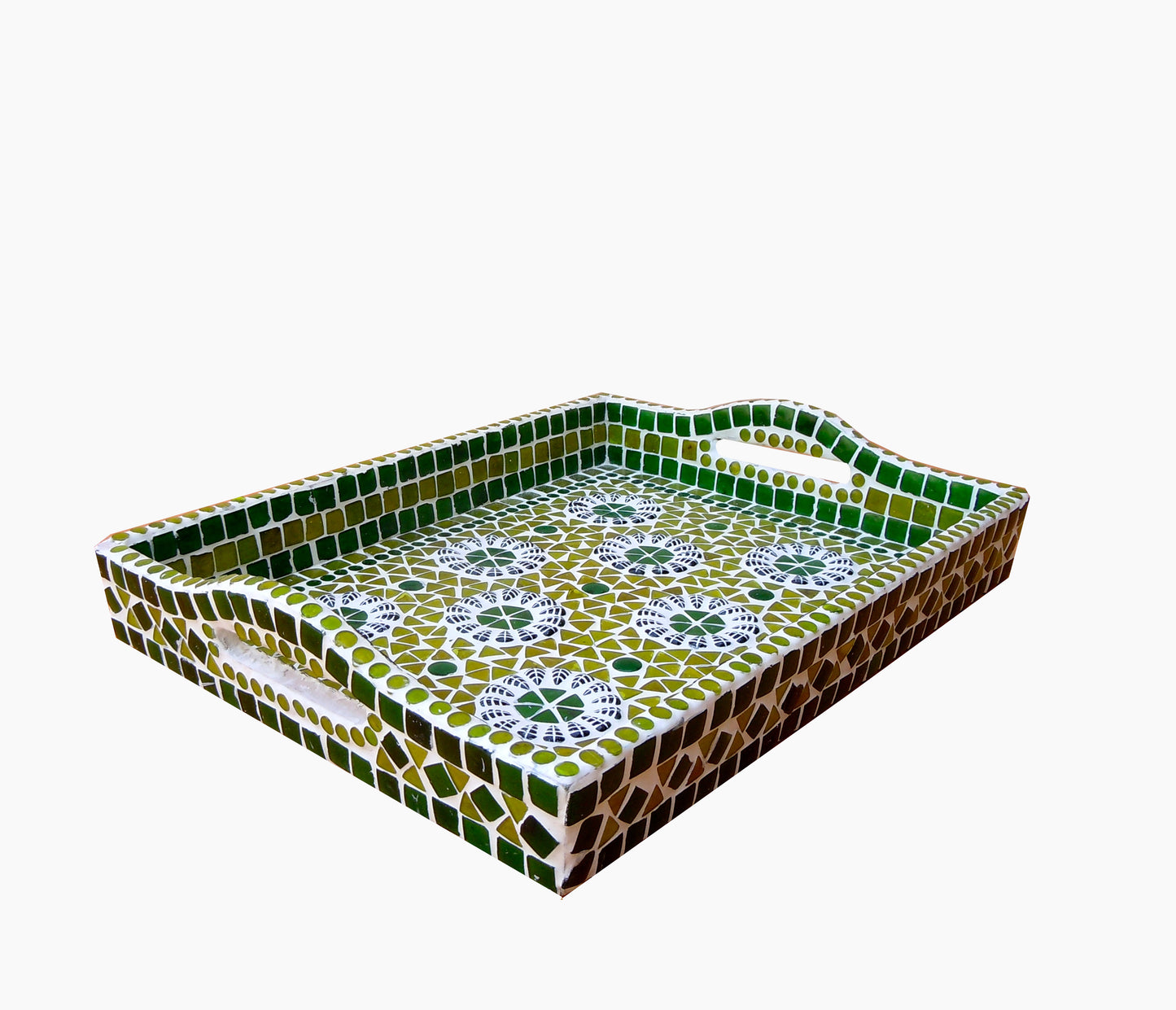 Kaushalam Mosaic art serving tray: Green