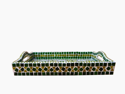 Kaushalam Mosaic art serving tray: Green