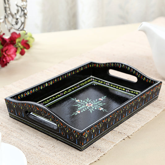 HAND PAINTED TRAY: BLACK MUGHAL ART