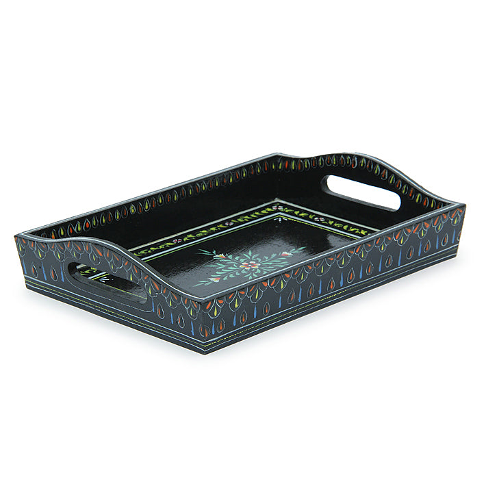 HAND PAINTED TRAY: BLACK MUGHAL ART