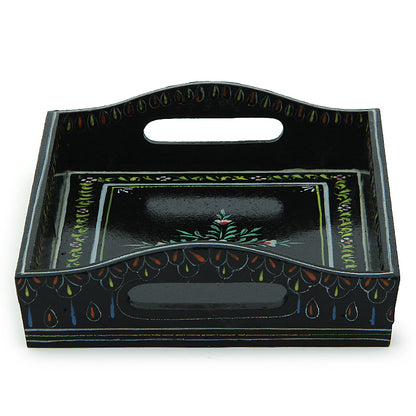 HAND PAINTED TRAY: BLACK MUGHAL ART