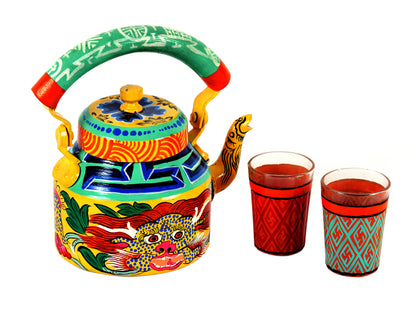 Tea Pot With 2 Steel Tea Cups :  The Dragon Tea Set For Two