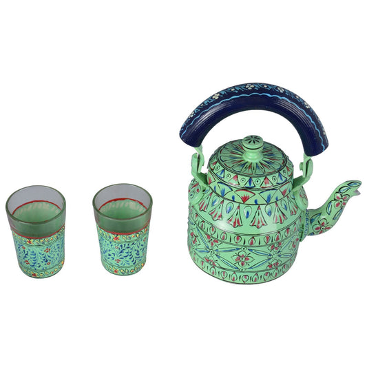 Tango Tea Set with Two tea Glasses & a Biscuit Bowl : Aqua green Tea Set For Two