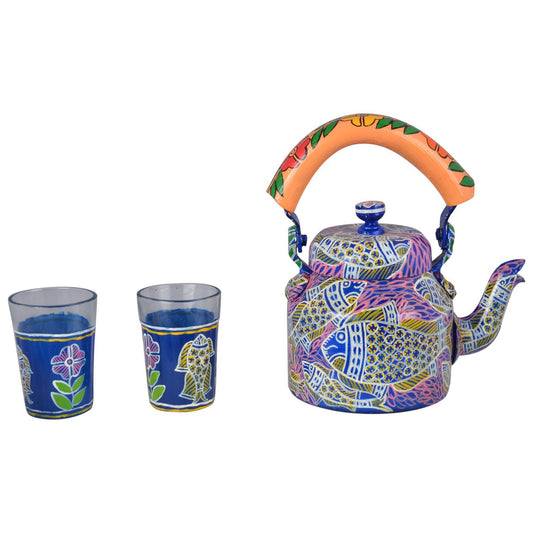 Tea Set For Two - Tea kettle with Two Tea Glasses: Fishomenia II