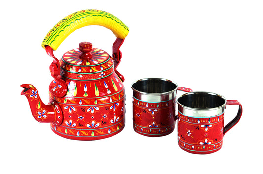 Tea Set for Two People -  Orange Delight Tea Set, Kettle & Tea Cup Set