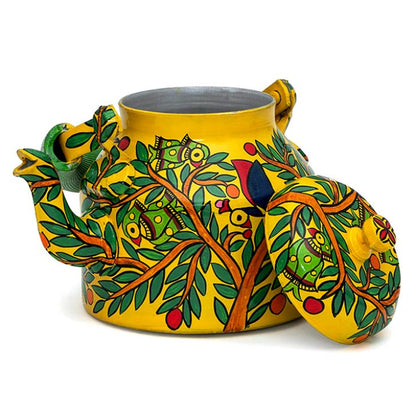 Kaushalam Tea Kettle with six glasses and stand: Parrots on tree