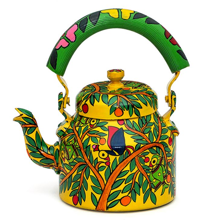 Kaushalam Tea Kettle with six glasses and stand: Parrots on tree