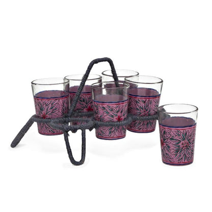 Kaushalam Tea Kettle with six glasses and stand: Pink Passion