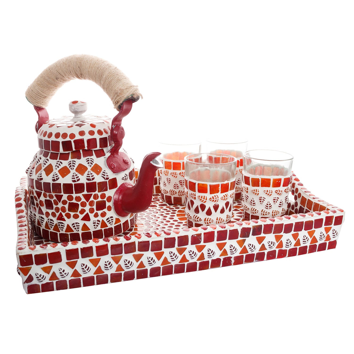 Kaushalam Mosaic Tea Set: Red