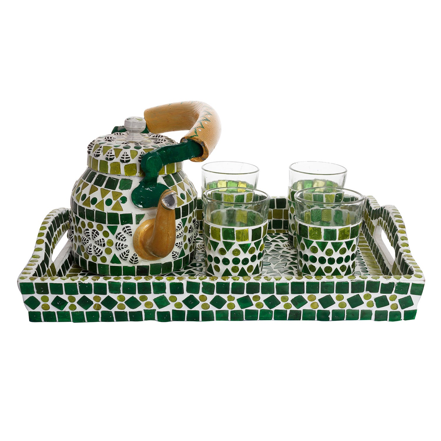 Kaushalam Mosaic Tea Set: Green