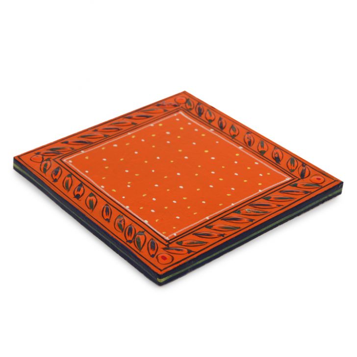 Hand Painted Coasters - Radish Orange  , Mughal Art