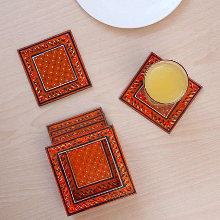 Hand Painted Coasters - Blue Mania, Mughal Art