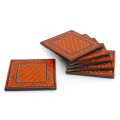 Hand Painted Coasters - Blue Mania, Mughal Art