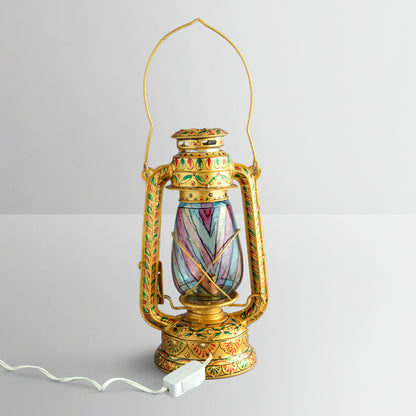 Hand Painted Hurrican Lantern with Bulb : Golden