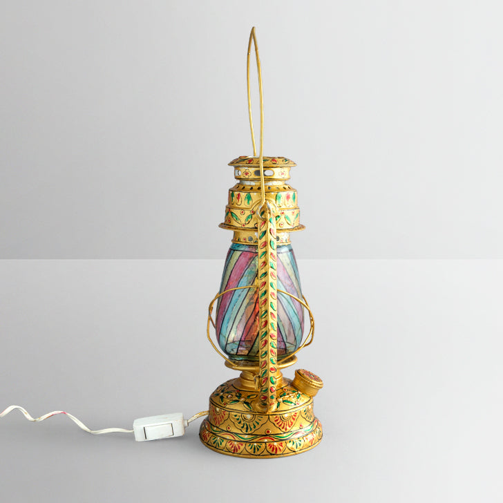 Hand Painted Hurrican Lantern with Bulb : Golden