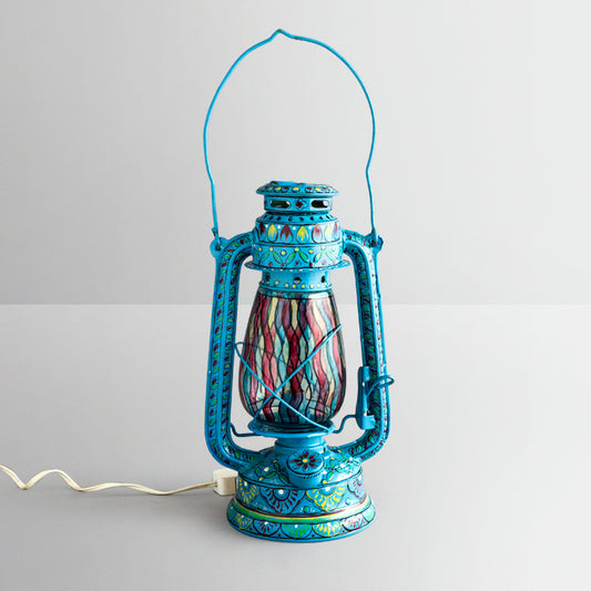 Hand Painted Hurrican Lantern with Bulb : Sky Blue