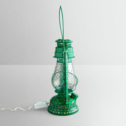 Hand Painted Hurrican Lantern with Bulb : Green