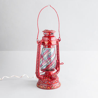 Hand Painted Hurrican Lantern with Bulb : Red