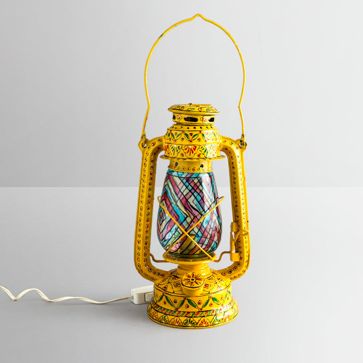 Hand Painted Hurrican Lantern with Bulb : Yellow