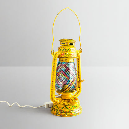 Hand Painted Hurrican Lantern with Bulb : Yellow