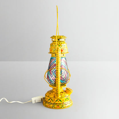 Hand Painted Hurrican Lantern with Bulb : Yellow