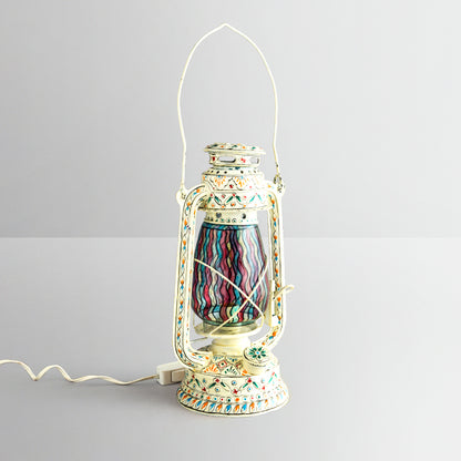 Hand Painted Hurrican Lantern with Bulb : White