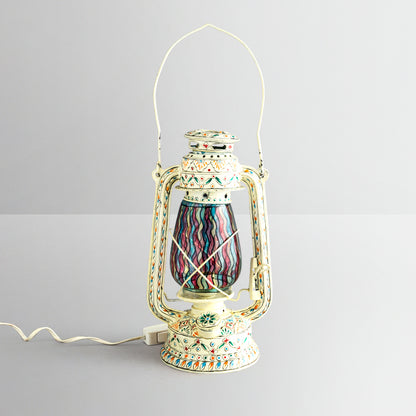 Hand Painted Hurrican Lantern with Bulb : White