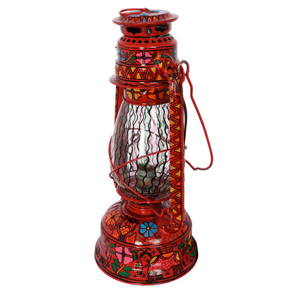 Hand Painted Hurrican Lantern with Bulb : Red Celebration