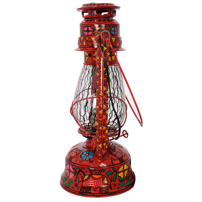 Hand Painted Hurrican Lantern with Bulb : Red Celebration