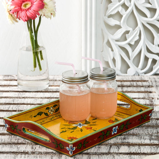 Hand Painted tray set of 2 : Mughal Floral