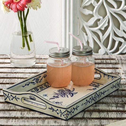 Hand Painted Serving tray set of 2 : Mughal Floral