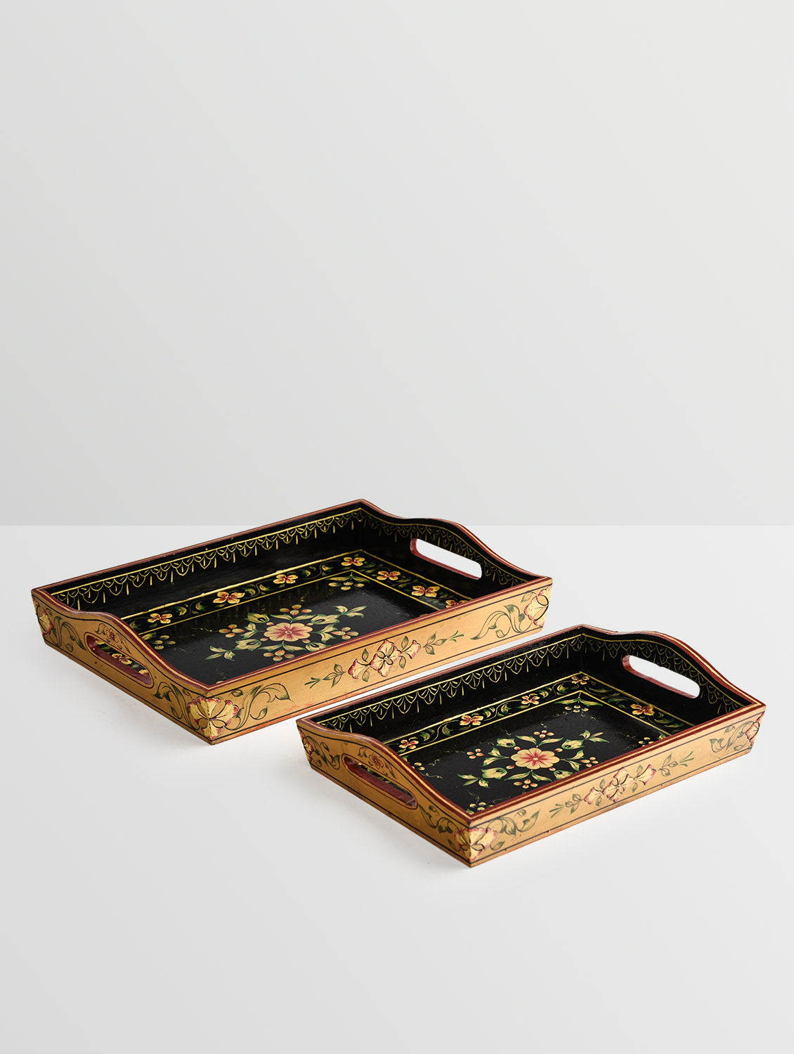 Hand Painted tray set of 2 : Mughal Floral