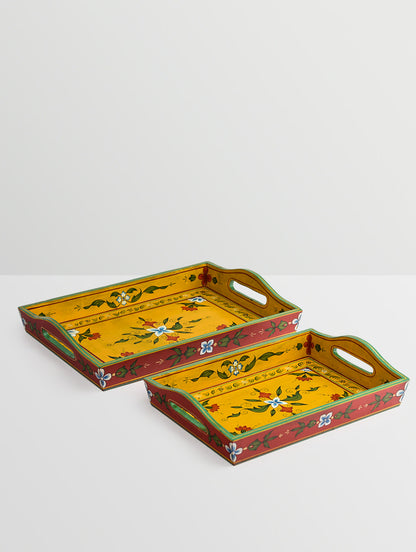 Hand Painted tray set of 2 : Mughal Floral