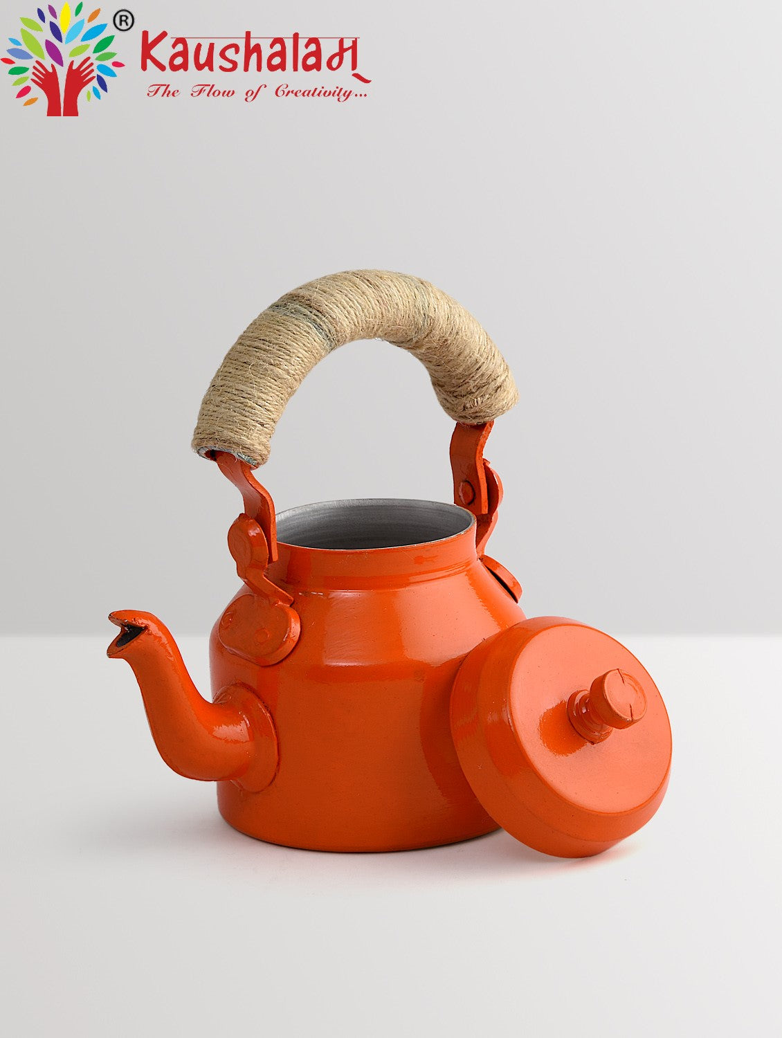 Hand Painted Kettle : Solid Orange